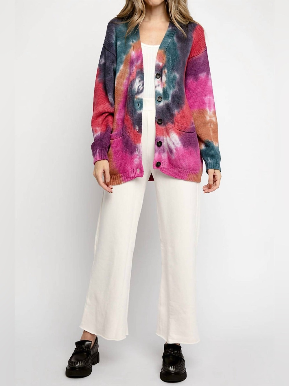 NSF Rogers Cardigan Jewel Tone Dye Hand-dyed Cotton Blend Heavyweight Knit XS
